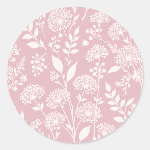 Pegatina Redonda Prado de Diente de León Neutral - Rosa Suave