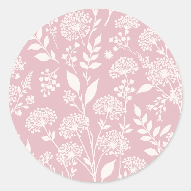 Pegatina Redonda Prado de Diente de León Neutral - Rosa Suave (Anverso)