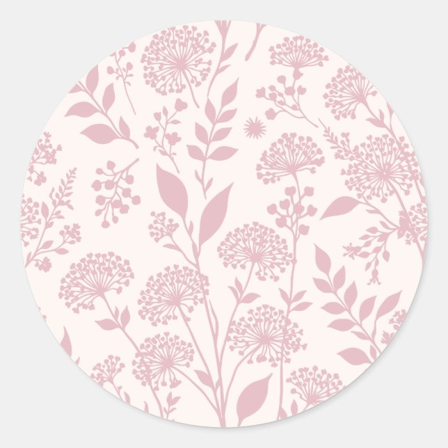 Pegatina Redonda Prado de Diente de León Rosa Opaca - Neutral (Anverso)