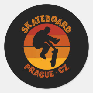 Pegatina Redonda Praga República Checa Patinador Urna Patinaje