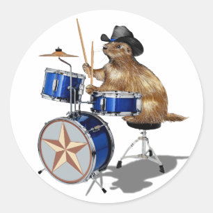 Pegatina Redonda Prairie Dog Drummer