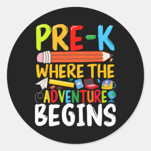 Pegatina Redonda Pre-k Donde Comienza La Aventura De Regreso A La E