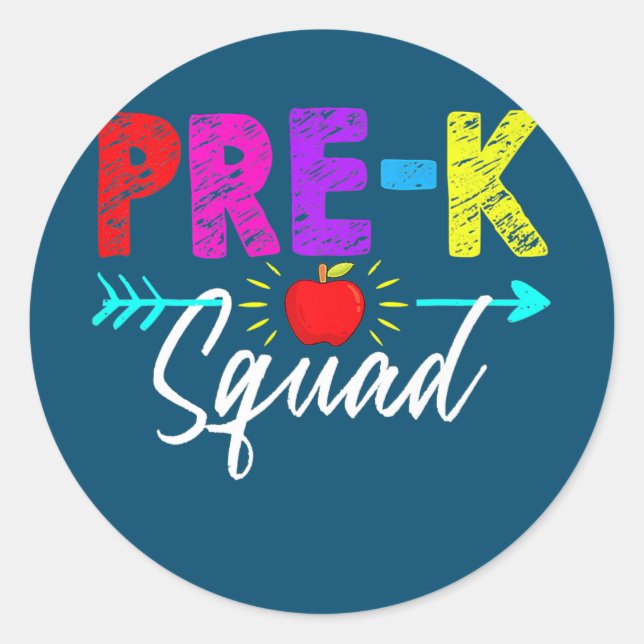 Pegatina Redonda Pre K Squad Teacher Student Kids Preschool Back (Anverso)