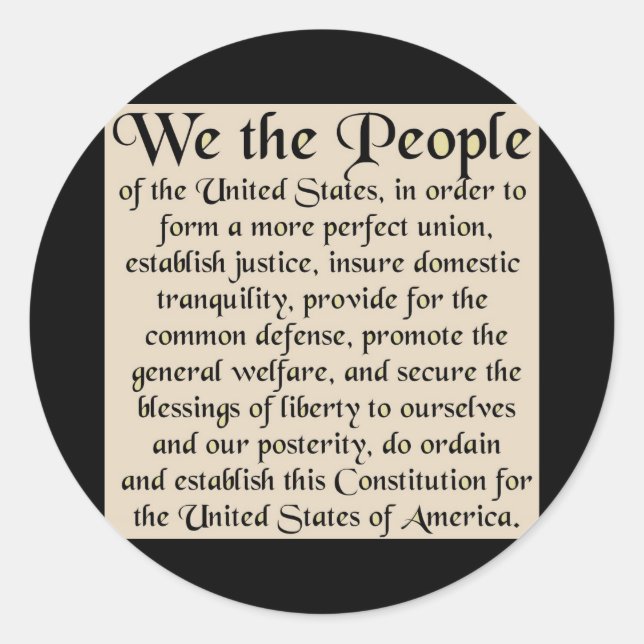 Pegatina Redonda Preámbulo a la constitución de los Estados Unidos (Anverso)