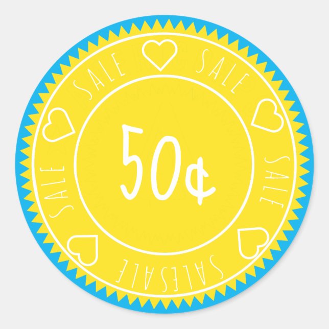 Pegatina Redonda Precio de venta azul amarillo brillante personaliz (Anverso)