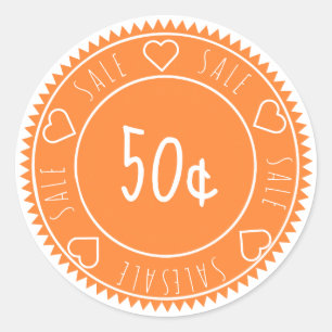 Pegatina Redonda Precio de venta naranja brillante personalizado