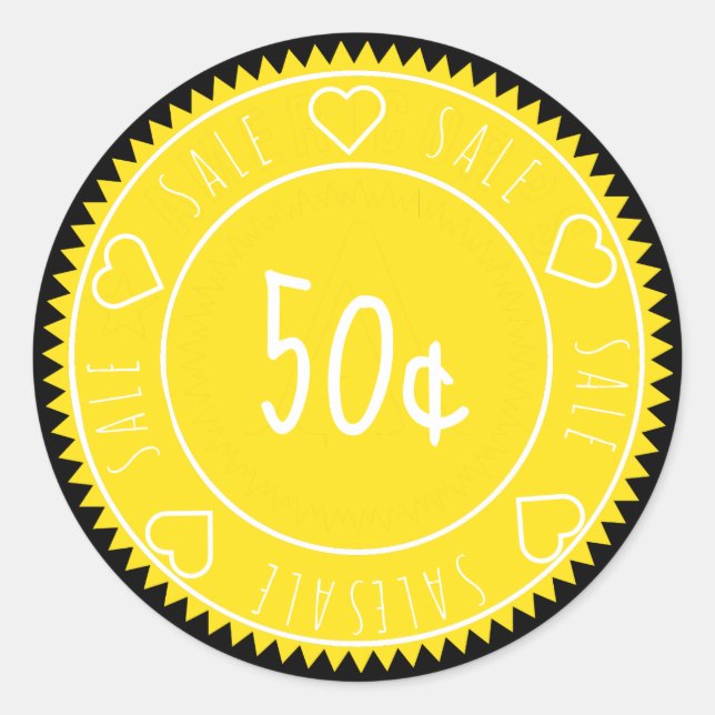 Pegatina Redonda Precio de venta negro amarillo brillante personali (Anverso)