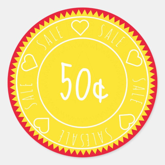 Pegatina Redonda Precio de venta rojo amarillo brillante personaliz (Anverso)