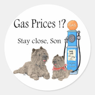 Pegatina Redonda ¿Precios del gas de los Cairn Terriers?!!