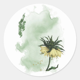 Pegatina Redonda preciosa flor de la corona imperial amarilla
