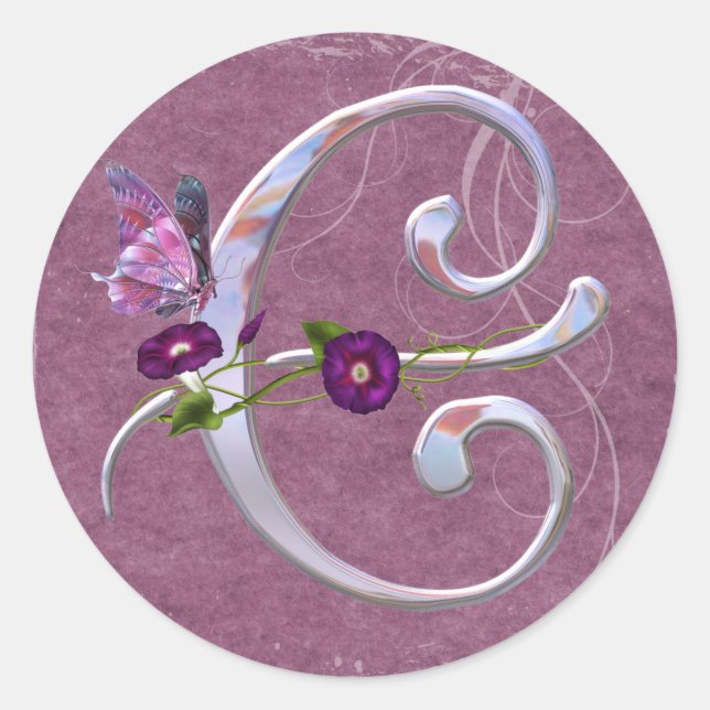 Pegatina Redonda Preciosa mariposa inicial C (Anverso)