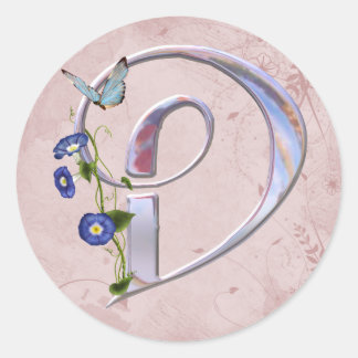 Pegatina Redonda Preciosa mariposa inicial D
