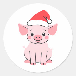 Pegatina Redonda Preciosos Navidades Piglet con Santa Hat