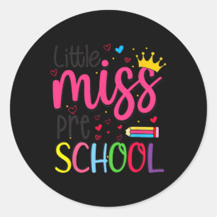 Pegatina Redonda Preescolar Little Miss De Vuelta a la Escuela Niña