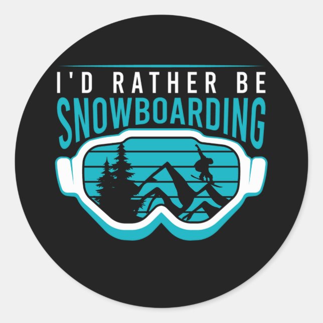 Pegatina Redonda preferiría estar snowboard (Anverso)