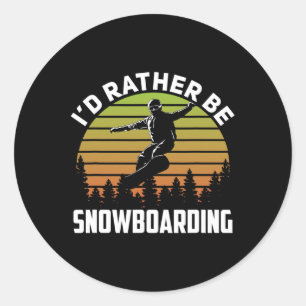 Pegatina Redonda Preferiría Estar Snowboard Retro Sunset Winter Nov