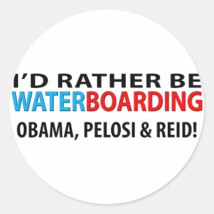 Pegatina Redonda Preferiría Estar Waterboard a Obama, Pelosi y Ried