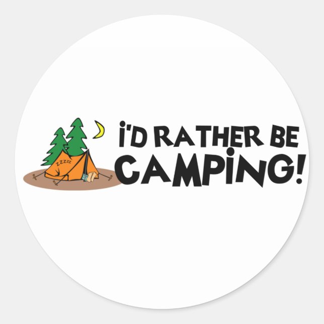 Pegatina Redonda Prefiero estar acampando (Anverso)