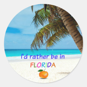 Pegatina Redonda Prefiero estar en Florida, palmeras y naranjas