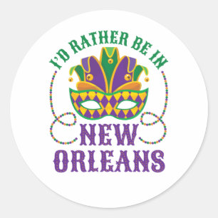 Pegatina Redonda Prefiero estar en Nueva Orleans