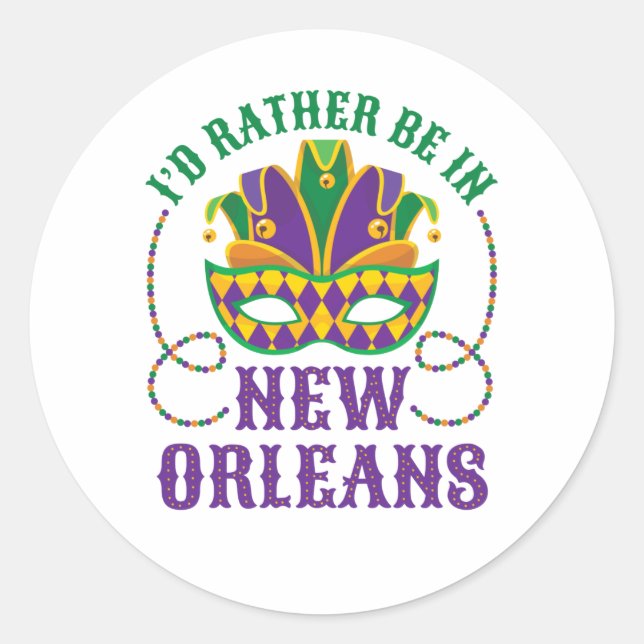 Pegatina Redonda Prefiero estar en Nueva Orleans (Anverso)