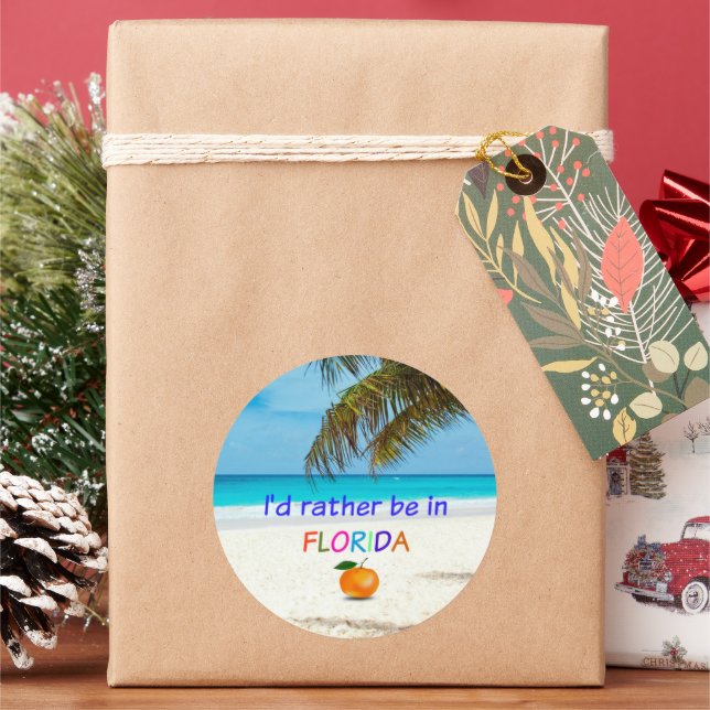 Pegatina Redonda Prefiero estar en (Sunny) Florida (Vacaciones)