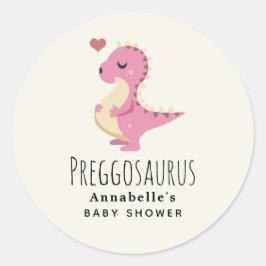 Pegatina Redonda Preggosauro Cute Dinosaurio Chica Bebé