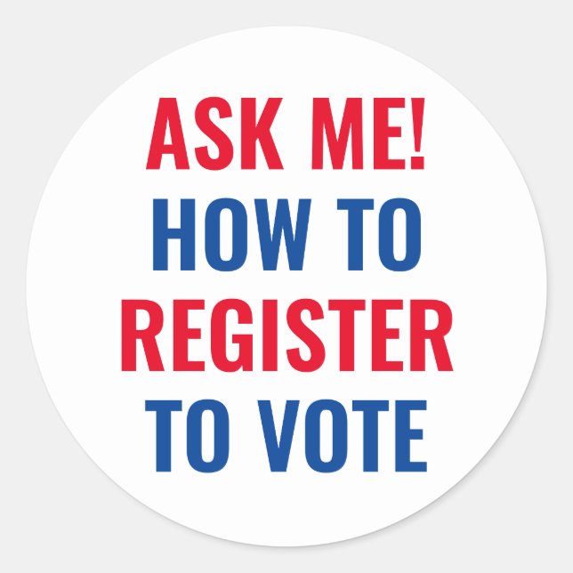 Pegatina Redonda Pregúntame cómo registrarse para votar azul blanco (Anverso)