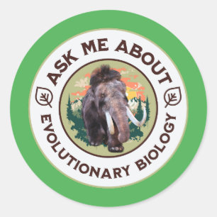 Pegatina Redonda Pregúntame sobre biología evolutiva Mamut lanudo