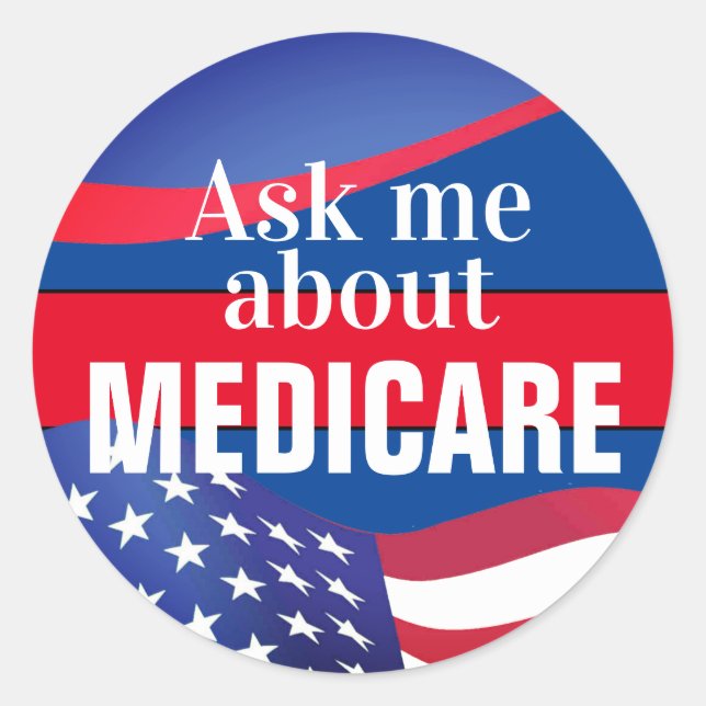 Pegatina Redonda Pregúntame sobre Medicare (Anverso)
