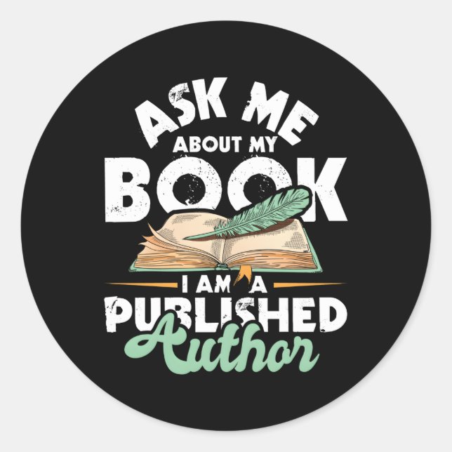 Pegatina Redonda Pregúntame sobre mi libro Soy una novela de autor  (Anverso)