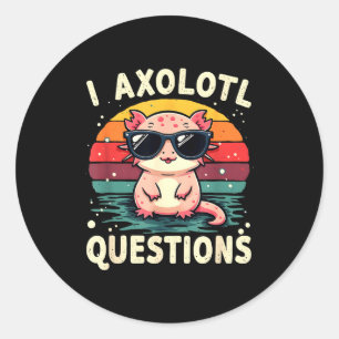Pegatina Redonda Preguntas de Axolotl Diseño Retro Atardecer Divert