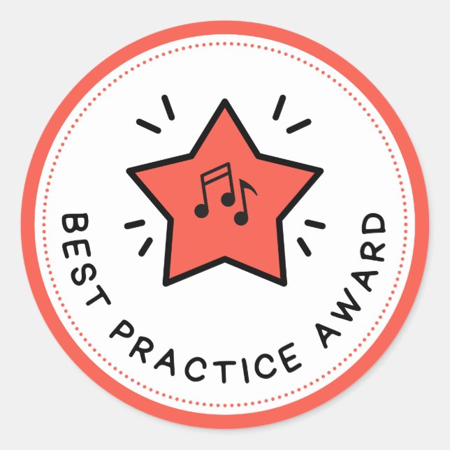 Pegatina Redonda Premio a la mejor práctica Notas musicales del pro (Anverso)
