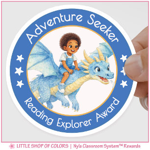 Pegatina Redonda Premio al Maestro Explorador Buscador de Aventuras