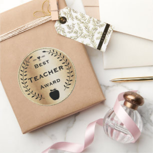 Pegatina Redonda Premio al mejor profesor de oro y laurel negro