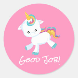 Pegatina Redonda Premio al Mérito Escolar de Unicornio Rosa