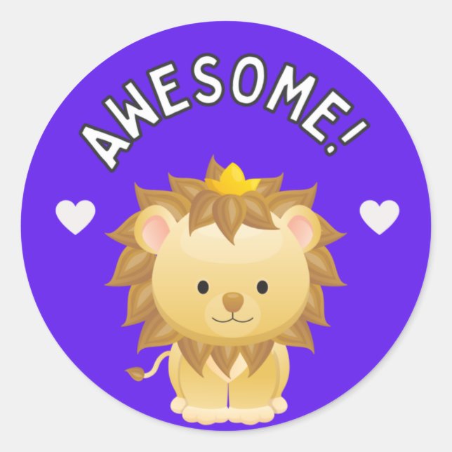 Pegatina Redonda Premio Cute Lion Awesome Student Progress (Anverso)
