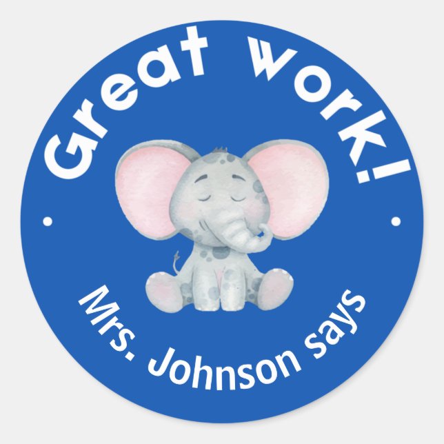 Pegatina Redonda Premio de estudiante Cute Watercolor Elephant Grea (Anverso)