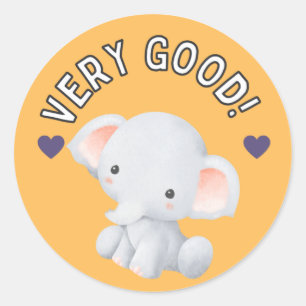 Pegatina Redonda Premio de Progreso Estudiantil Elefante Adorable B