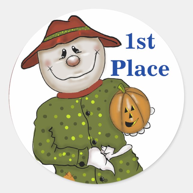 Pegatina Redonda Premio del Festival Folk Scarecrow de Halloween (Anverso)