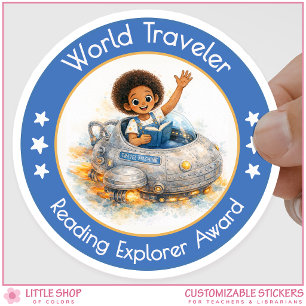 Pegatina Redonda Premio World Traveler Teacher Reading Explorer