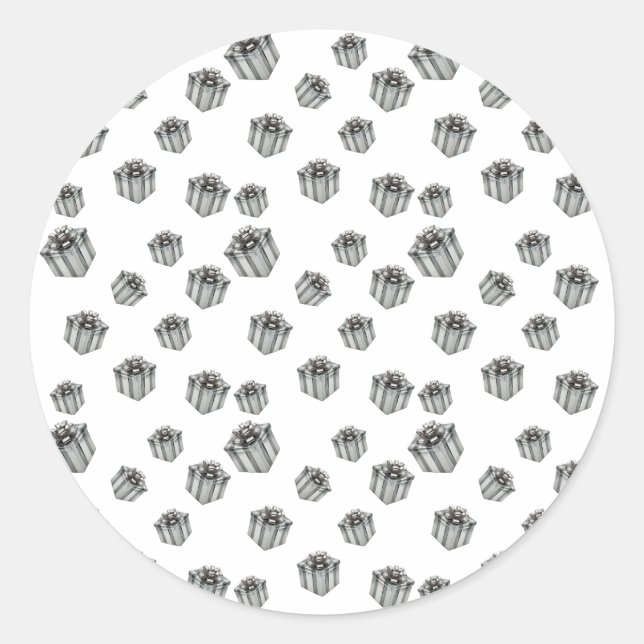 Pegatina Redonda Premium Silver Gift Boxes Elegant Holiday Party (Anverso)