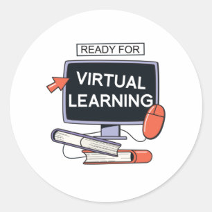 Pegatina Redonda Preparado para el aprendizaje virtual