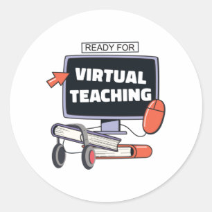 Pegatina Redonda Preparado para la enseñanza virtual