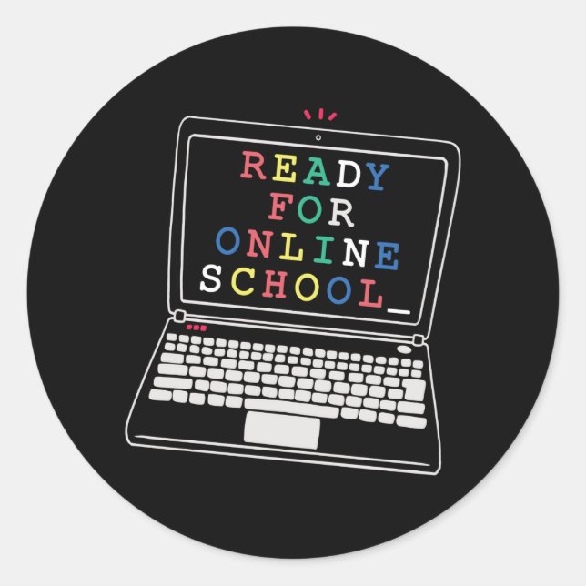 Pegatina Redonda Preparado para una escuela en línea (Anverso)