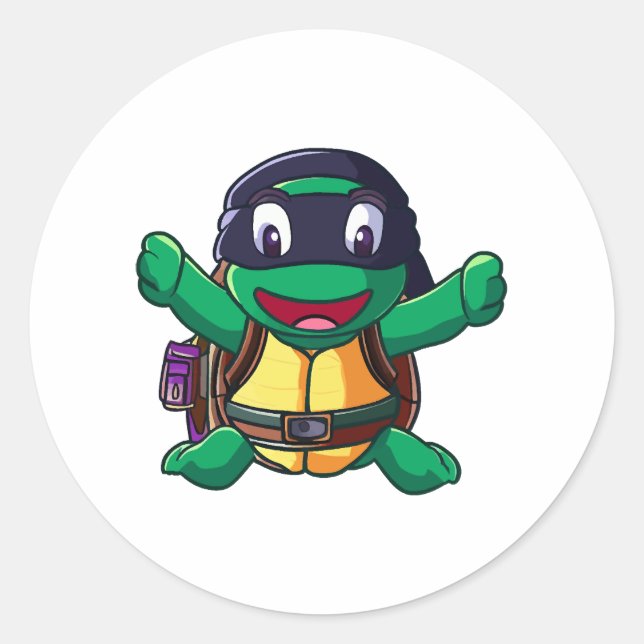 Pegatina Redonda Preparados para escolares con niños de tortugas (Anverso)