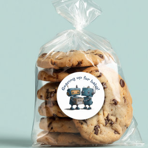 Pegatina Redonda Prepararse para el bebé - Robot Baby Shower