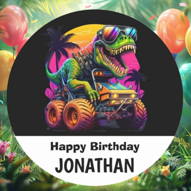 Pegatina Redonda Prepárate para una fiesta de cumpleaños de Dino-Mi (Vibrant colors and thrilling designs make your dino party unforgettable. Get ready to roar with joy!)