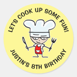 Pegatina Redonda Preparemos unos niños divertidos cocinando Cumplea