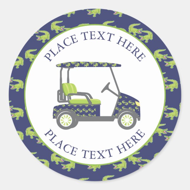 Pegatina Redonda Preppy Alligators Golf Cart (Anverso)